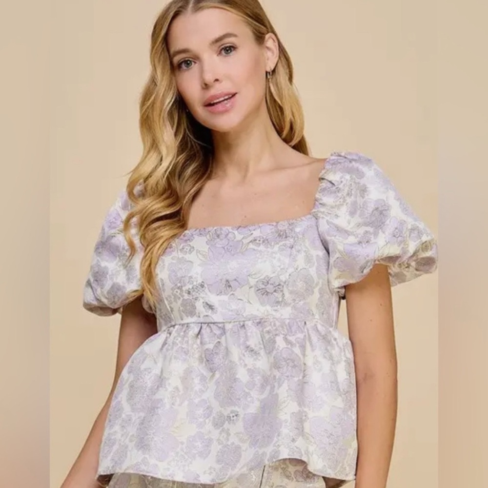 🔆 TCEC Floral Puff Sleeve Blouse - Lavender, Size Small